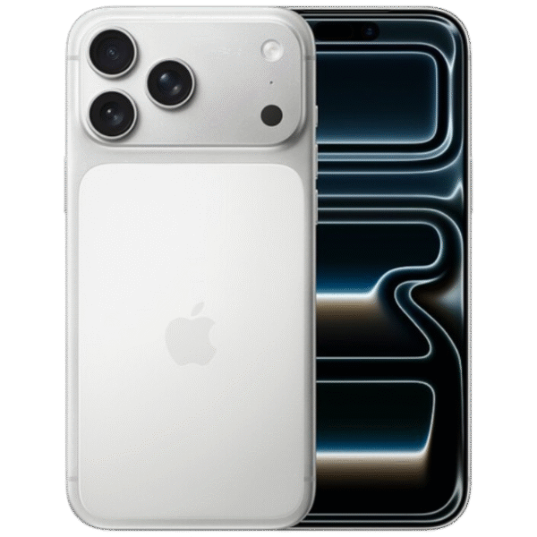 iPhone 17 Pro color titanio blanco vista frontal y trasera
